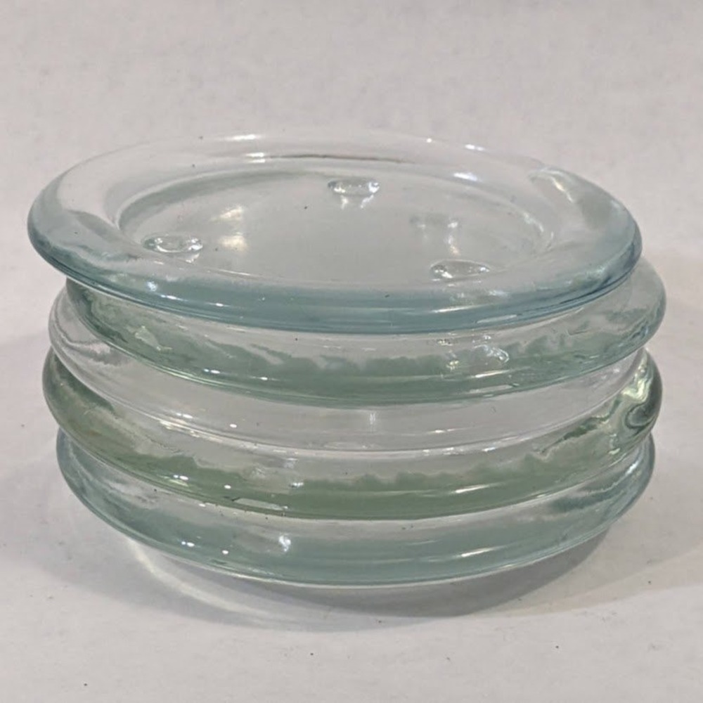 Lot of 5 Clear Glass Pillar Candle Holder Plates Round 4" Footed Trays Coasters